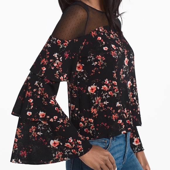 White House Black Market Tops - White House Black Market Floral Print Mesh Top